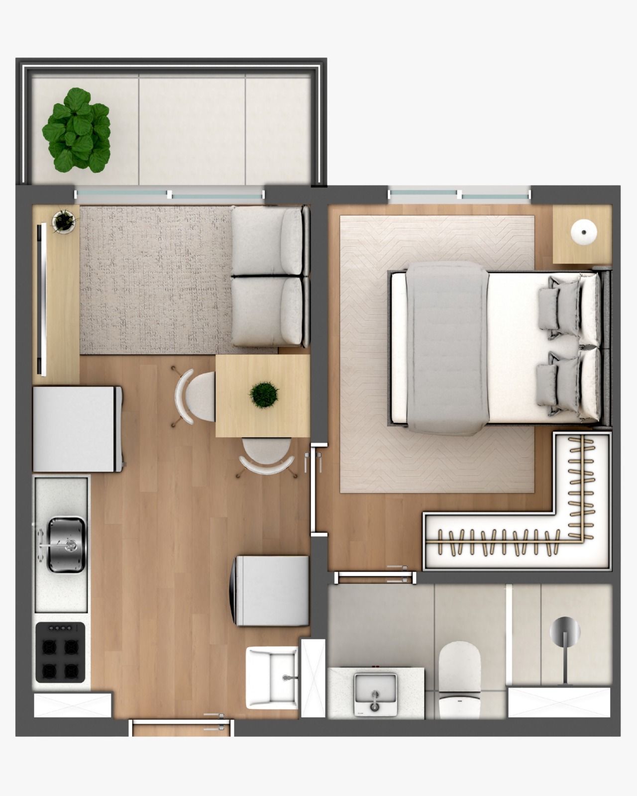 Planta 1 Dormitório com Suíte