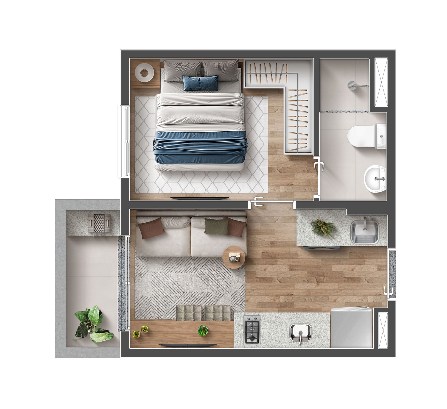 Planta 1 Dormitório com Suíte