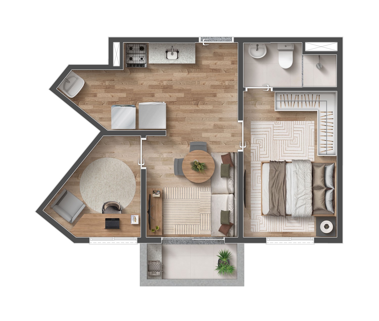 Planta 1 Dormitório + Office com Suíte