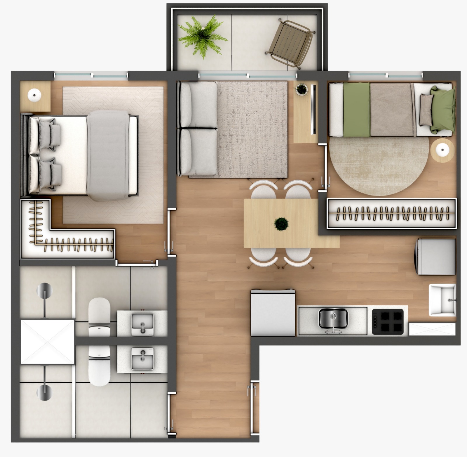Planta 2 Dormitórios com Suíte